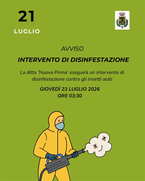 Avviso alla cittadinanza - Intervento di disinfestazione